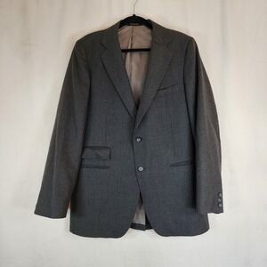Vintage Mens Wool Tailored Blazer L Gray Pin Striped Adams Row 2 Buttons